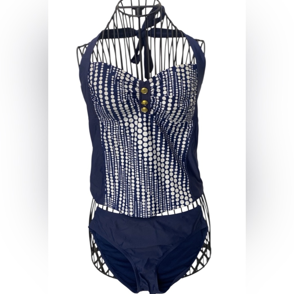 Navy Blue Polka Dot Women's Swimwear Size M